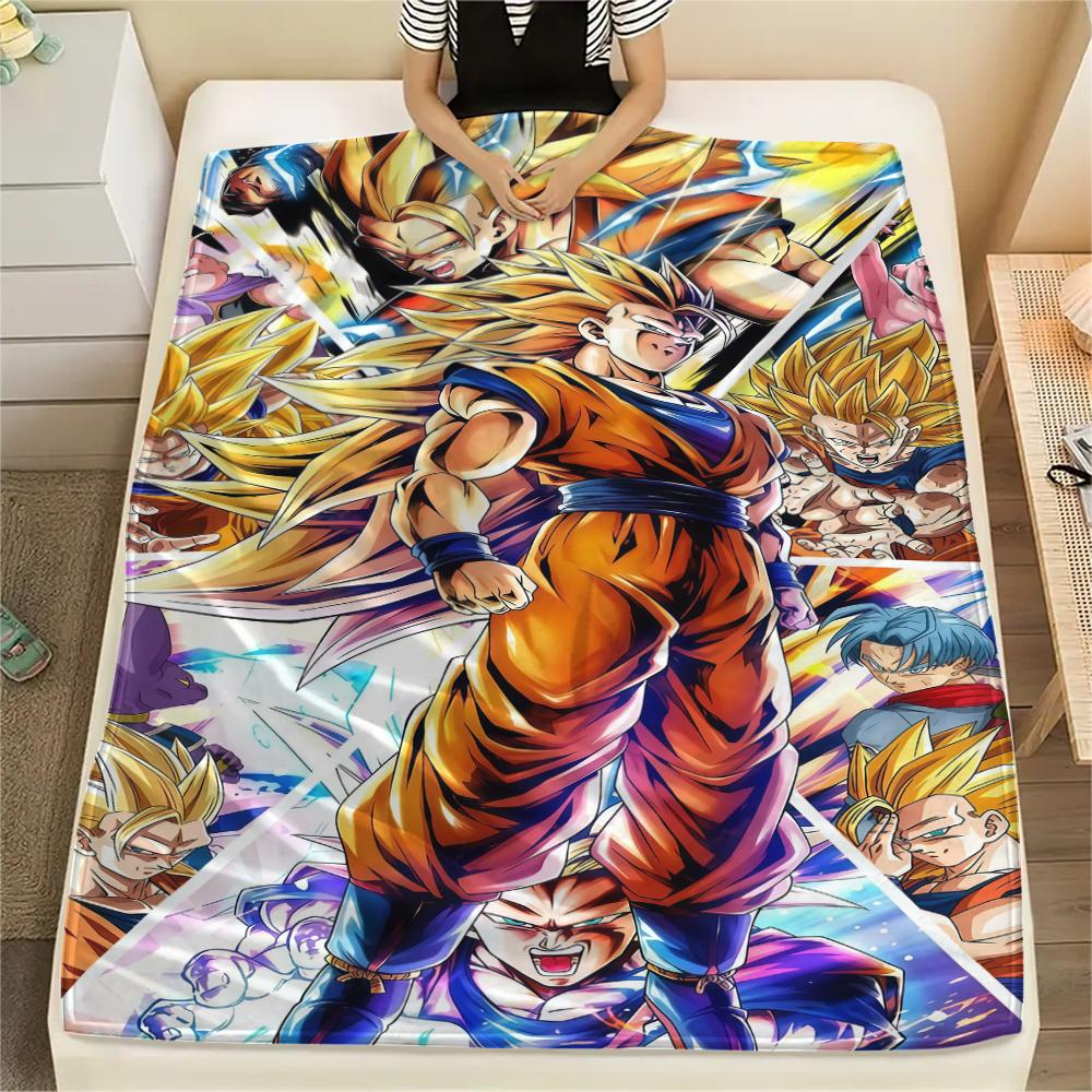 Son Goku Printed Flannel Blanket, Ideal for Bed Sofa Chair, Picnic Travel Use, Warm Home Bedroom Decor -HE18