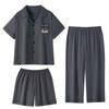 Men's Summer Cotton Pajamas 3-Piece Set: Short Sleeve Top, Long Pants, Casual Thin Shorts Home Wear