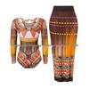 Women's Two-Piece Long-Sleeve Mesh Swimsuit with Sun Protection & Skirt