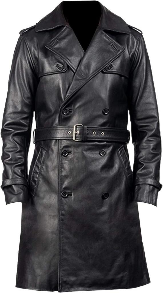 Causal Biker Belted Handmade Lambskin Men's Stylish Trench Coat Black Leather