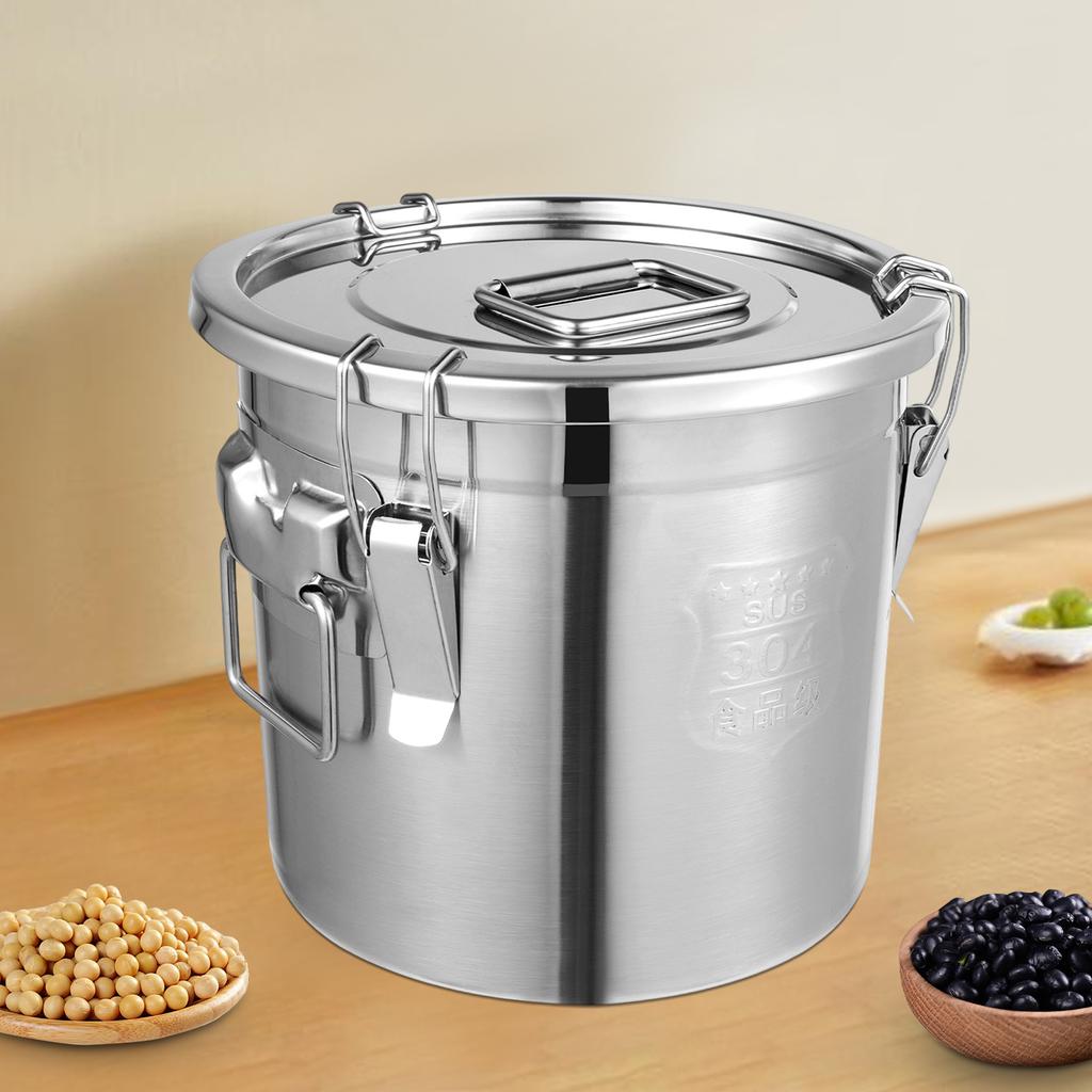 12L 304 Stainless Steel Cereal Container Metal Kitchen Rice Oil Storage Bucket For Storing Dry/Wet Foods Such As Rice, Flour