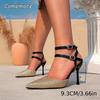 Fashion Patchwork Buckles High Heels for Women Elegant Pointed Toe Party Prom Heels Ladies Fashion Slide Sandals Zapatos De Mujer Size35