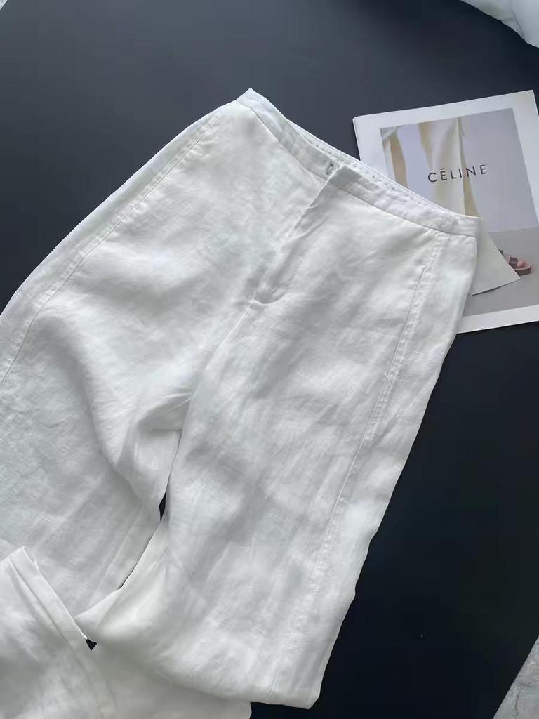 Elegant High-Waisted White Cotton-Linen Wide-Leg Pants for Women - Spring 2026 Collection