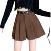 Women's High-Waist Corduroy Pleated Shorts, Coffee Color, Slimming Wide-Leg, Autumn/Winter 2025, Petite Fit.