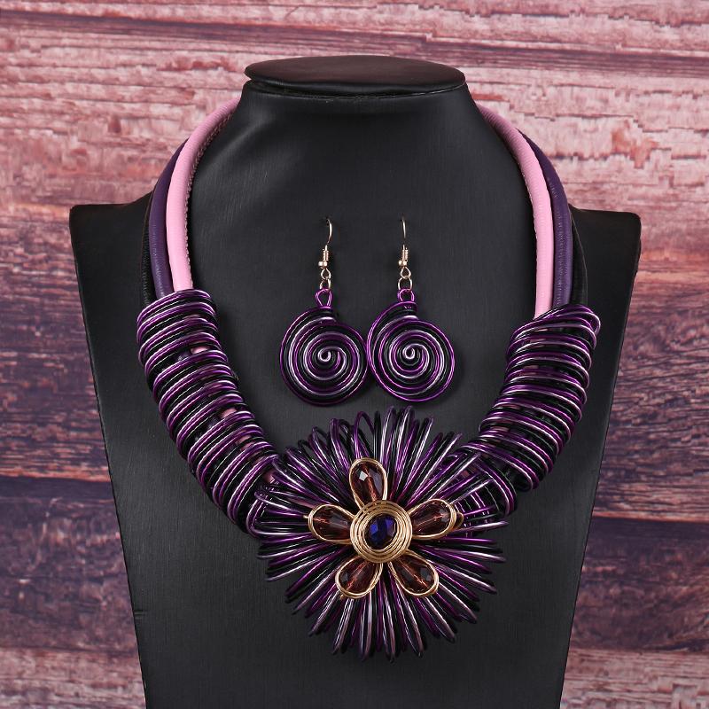 

Flower African Women Necklace Earrings Jewelry Sets for Wedding Party Accessories