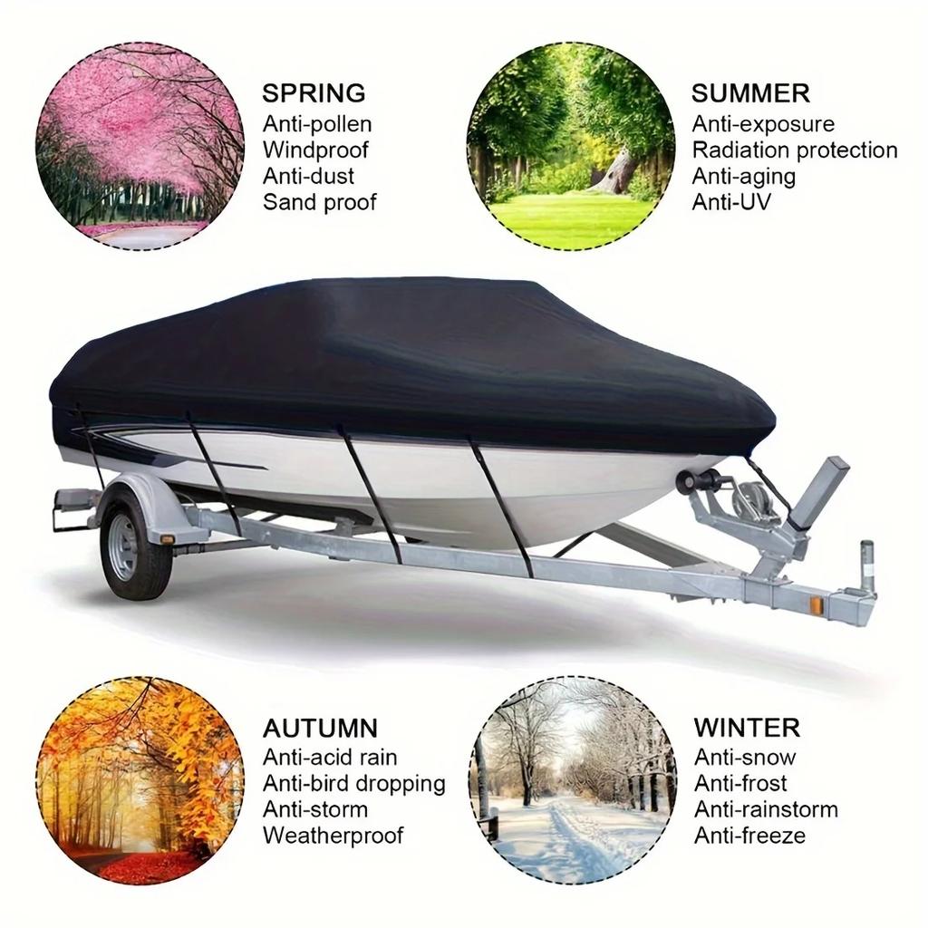 Black Boat Case Anti-Uv Waterproof Outdoor Protective Heavy Duty Marine Fishing Speedboat 190T Yacht 11-22Ft Premium Grade Auto Interior Accessory