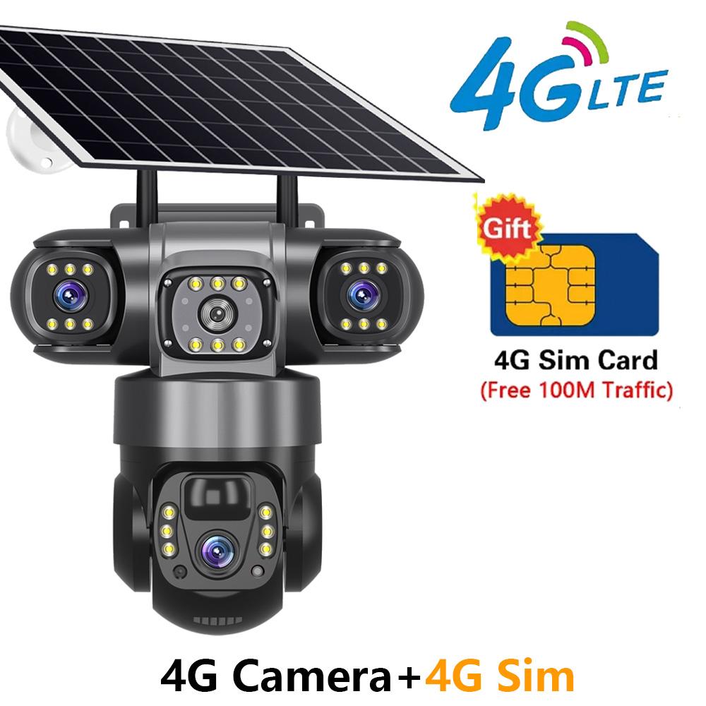 

Solar Camera 4G Sim Outdoor 3 Lens 3 Screen 10X Zoom PIR Human Detect Cameras Waterproof Night Vision CCTV Security Protection 4G Camera