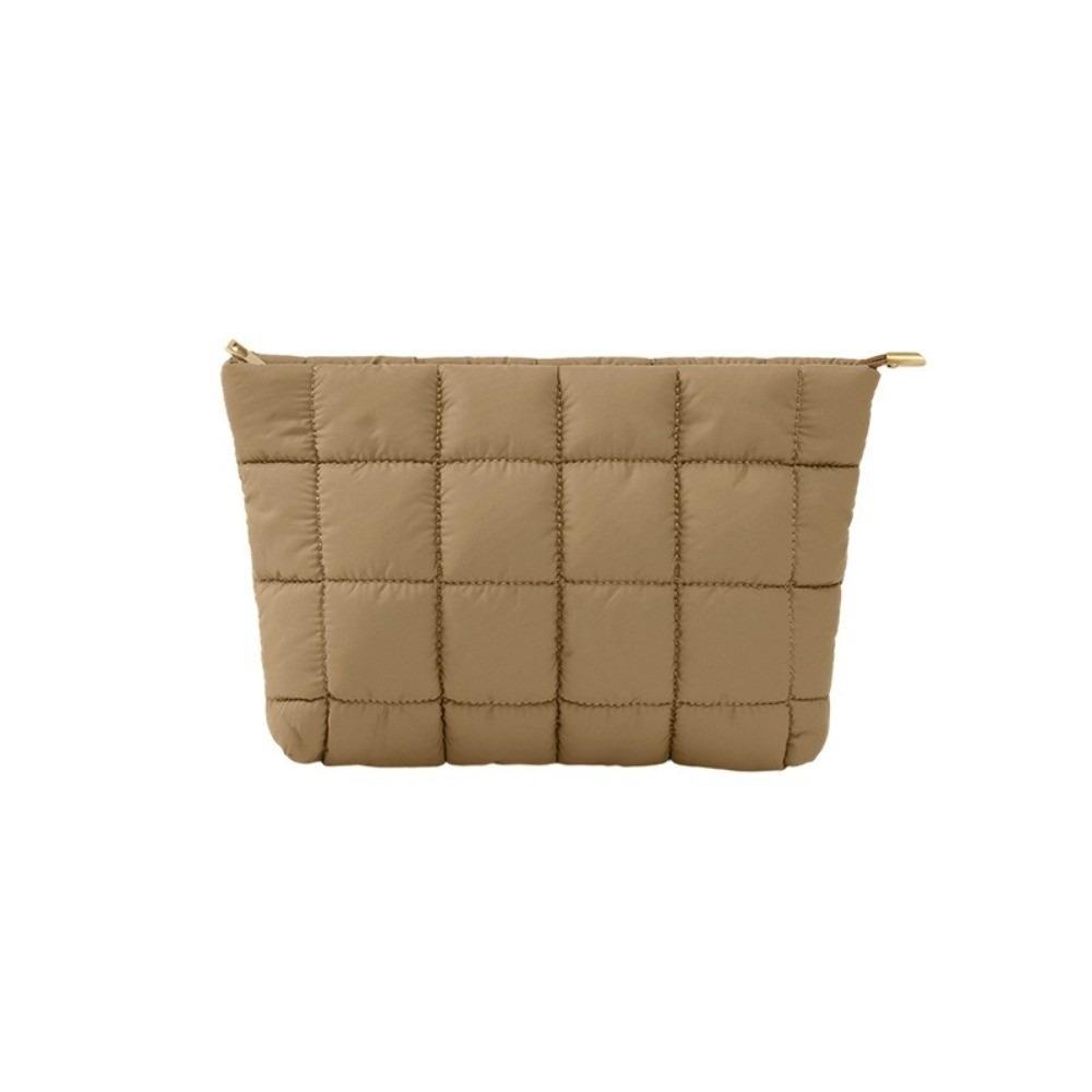 Puffy Quilted Padded Makeup Bag Storage Bag Cosmetic Bag Simple Cotton Clutch Bag  Travel кофейный