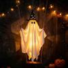 Lighted Spooky Ghost Decor Halloween Swing Hanging Decoration, Witch Hat Ornament with LED Battery Powered String Light, Remote Control Light-up