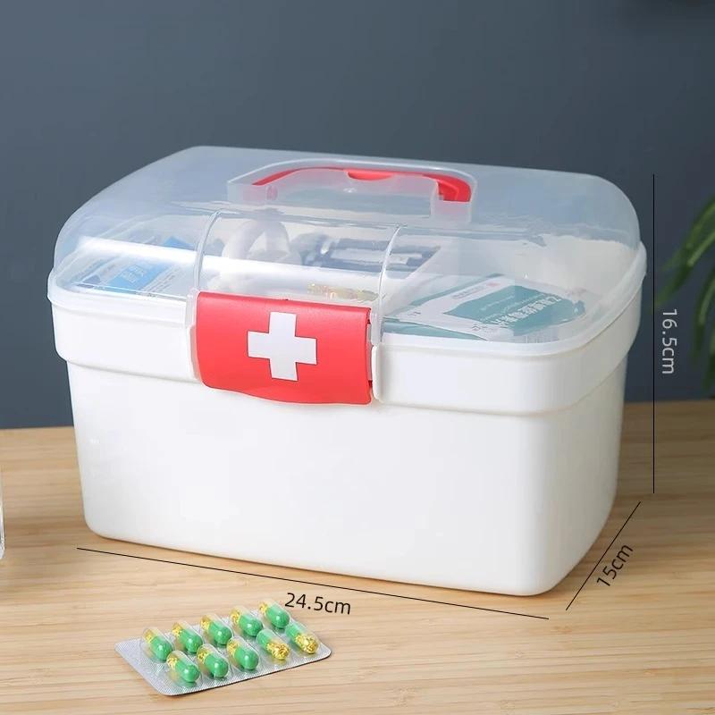 Portable Storage Box, a Household Safe Plastic Organizer, Featuring a Double-Layered Compartment /Quick Retrieval/Household Safe