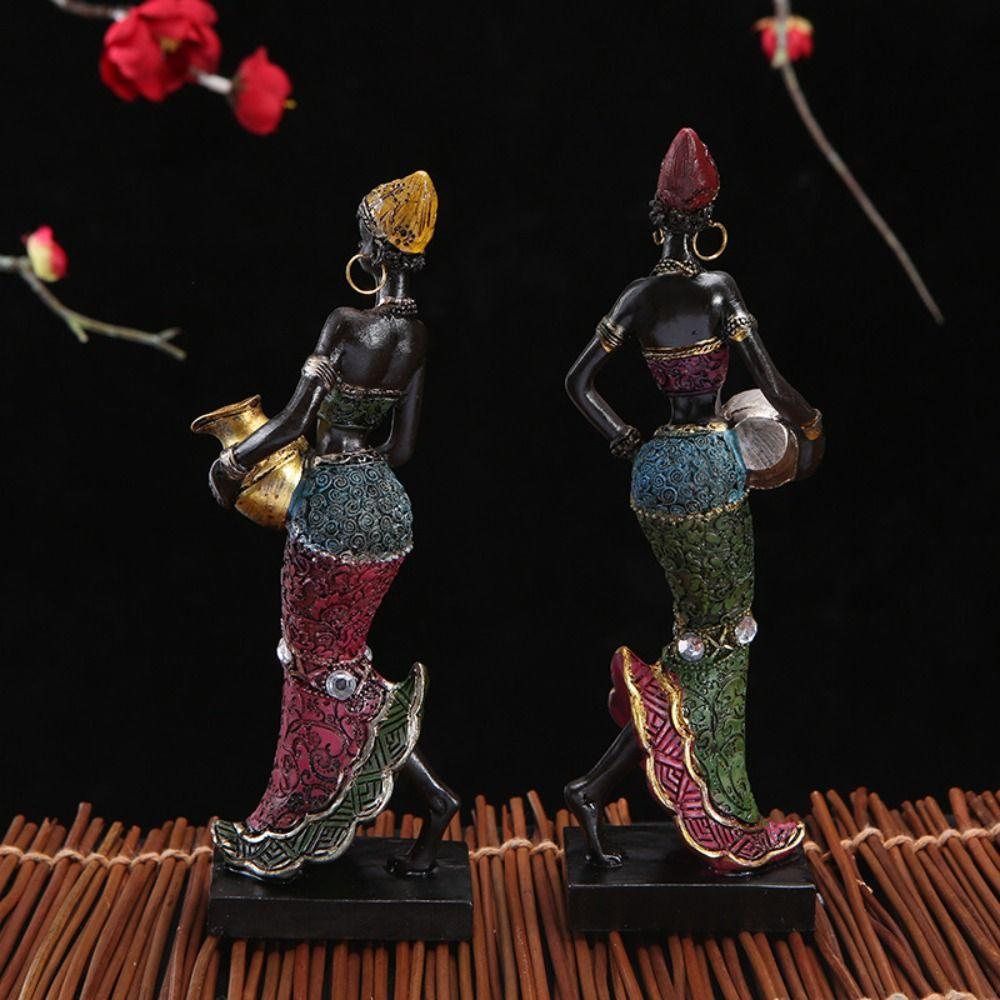 Handicraft Vintage Art Design Home Decoration Ethnic Customs African Statue Tribal Lady Figurines Desktop Ornament Resin Crafts
