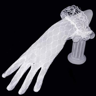 Schwarze Spitze Tüll Hochzeits Handschuhe - Kurze Rote Braut Handschuhe für Zeremonie & Fotografie