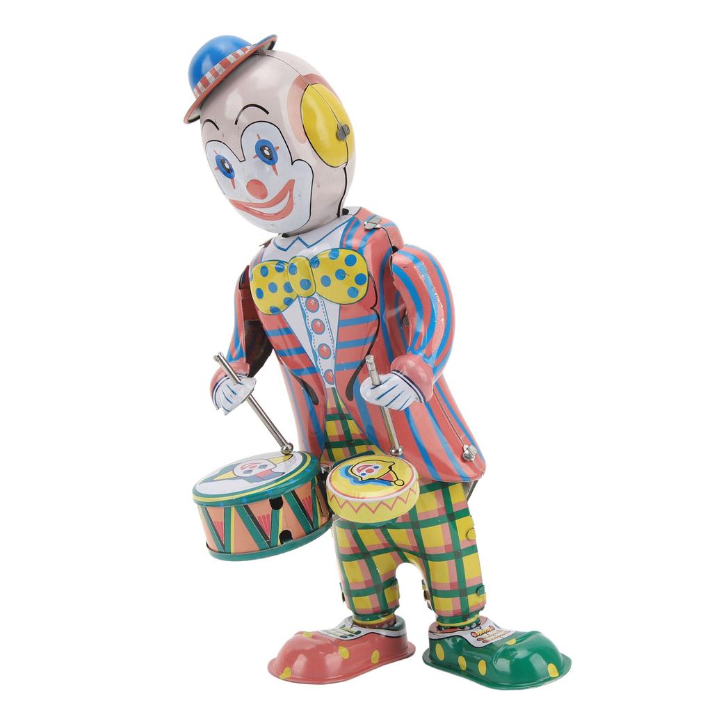Aufzieh-Clown Blechspielzeug Retro Uhrwerk Clown Schlagzeuger Figur Vintage Clown Spielzeug für Kinder Schreibtisch