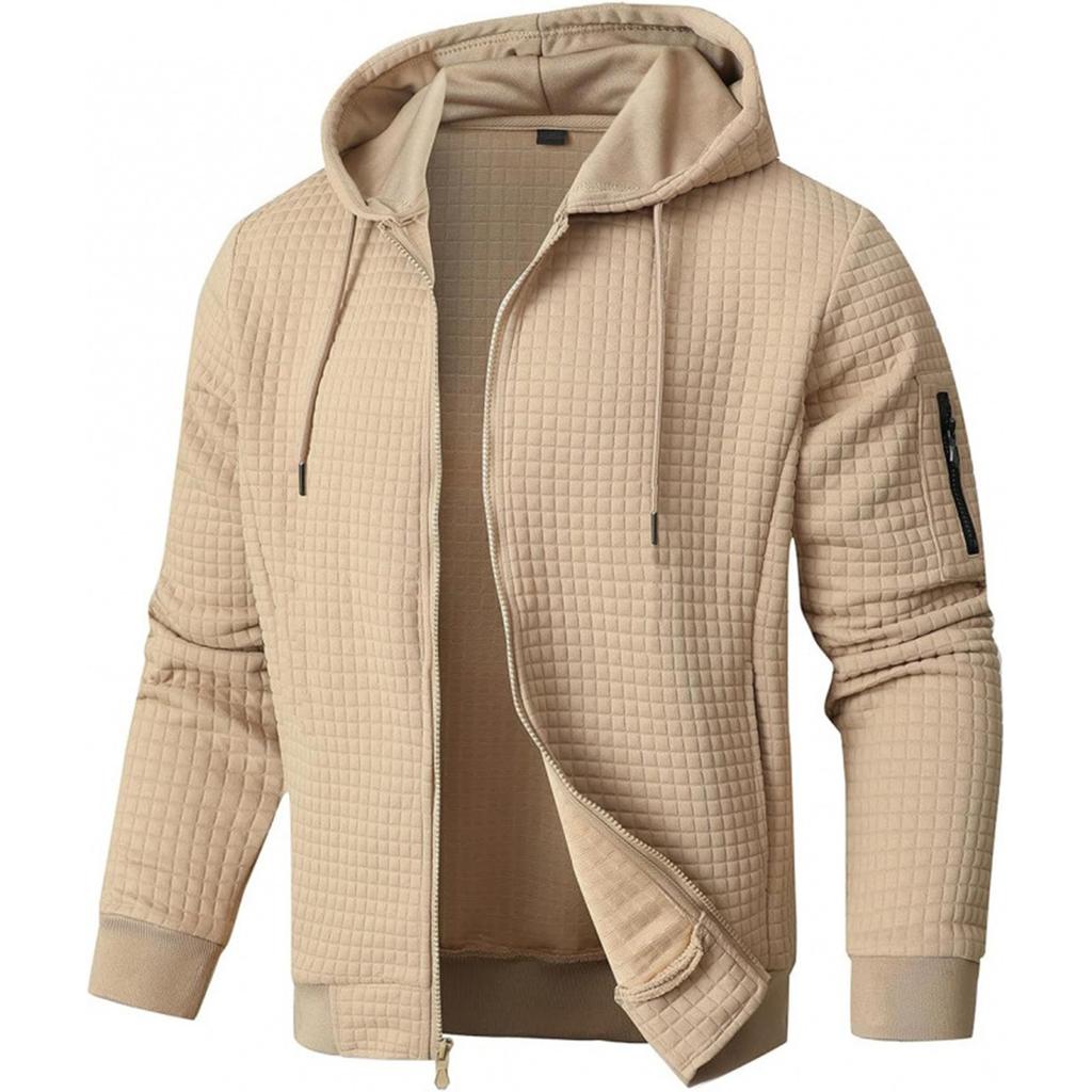 Men's Solid Color Lightweight Hooded Sweatshirt Full Zip Sweatshirt Casual Jacket Jacket