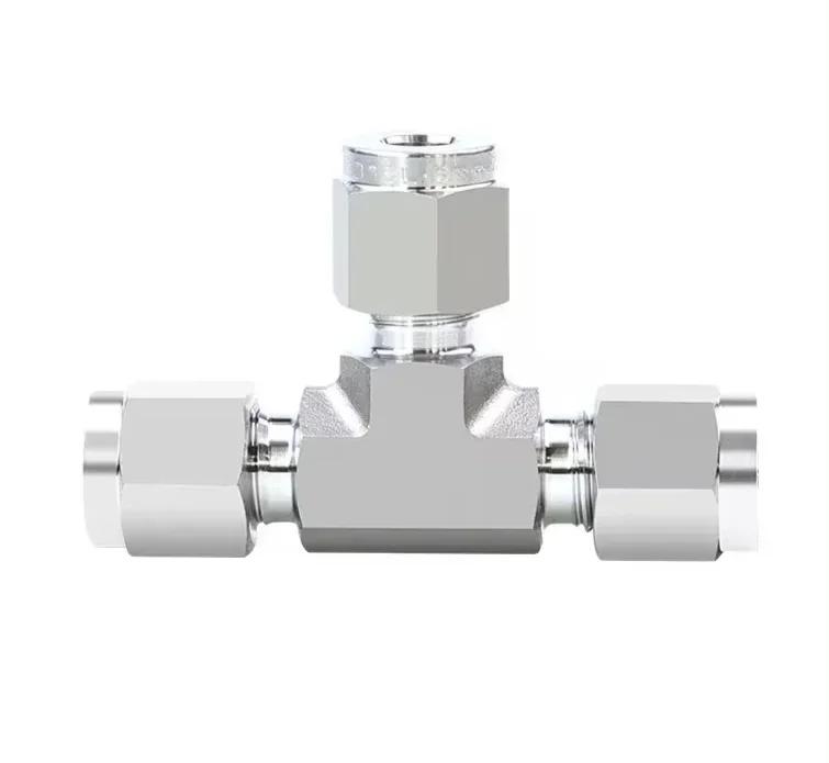 3-25mm 1/8-1" Inch Tube OD Compression Uino 316L Stainless Steel Forged Tee 3 Ways Pipe Fitting Connector With UNF Thread Nut