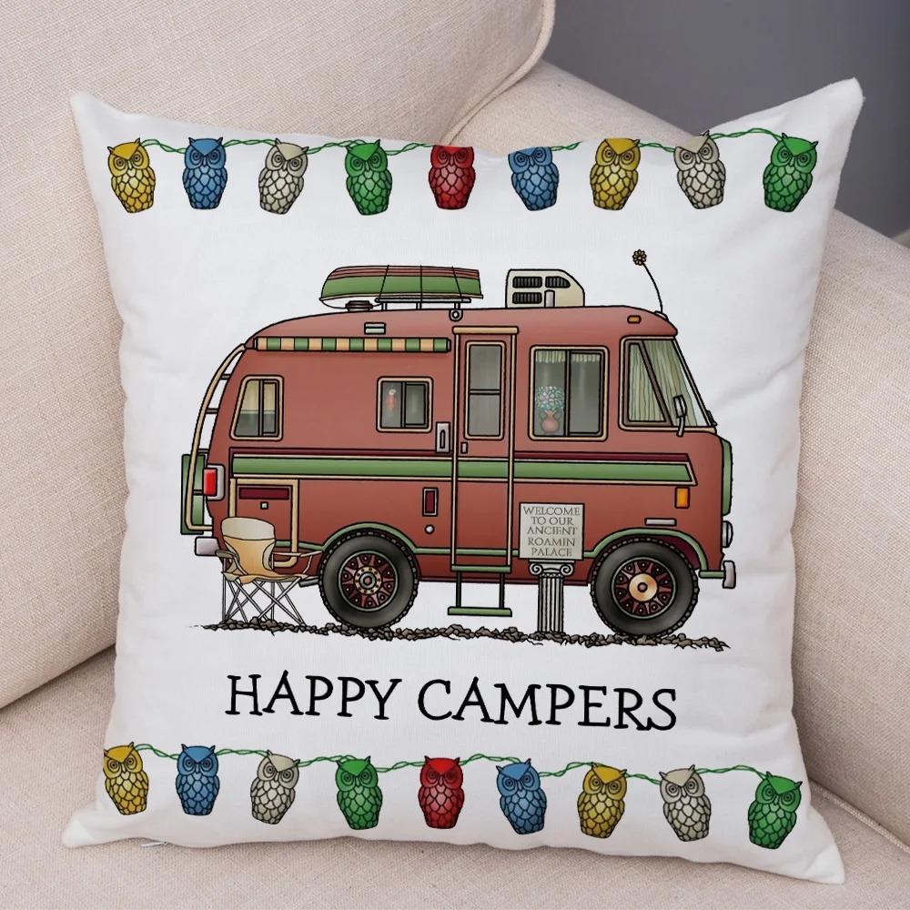 Cartoon house travel car camper series cushion cover pillowcase decoration life home pillowcase suitable for sofa bedroom room