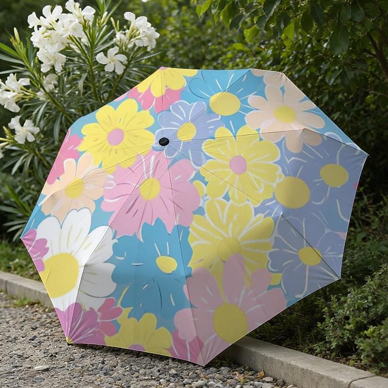 

1pc Automatic Folding Umbrella - Sweet Macaron Chrysanthemum Full-Print Pattern Sun/Rain Umbrella, and Blocking, Dual Use for Iron&8K