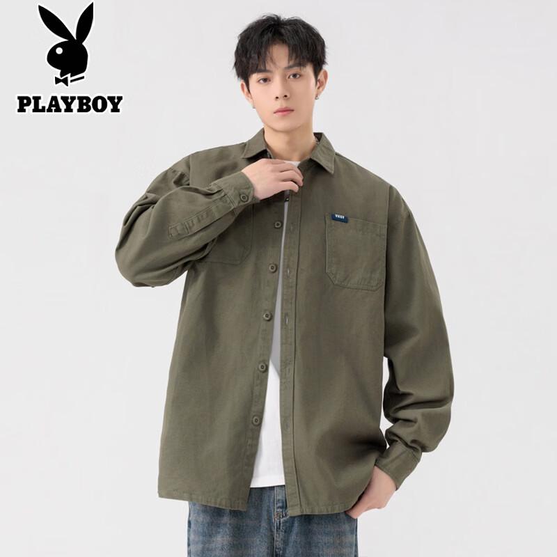 Playboy Men s Heavy Pure Cotton Long Sleeve Casual Shirt 4XL