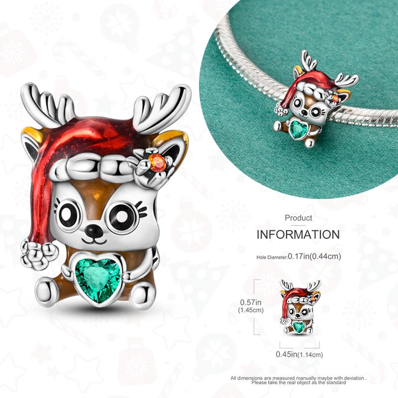 Copper Christmas Charms For Original Bracelet Women Pendant Gift Christmas Tree Santa Claus Snowman Beads Dangle