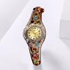 Yousheng Women Bracelet Watch Luxury Colorful Rhinestone Ethnic Style Elegant Round Vintage Ladies Girls Dress Wristwatch Fashion Jewelry Birthday