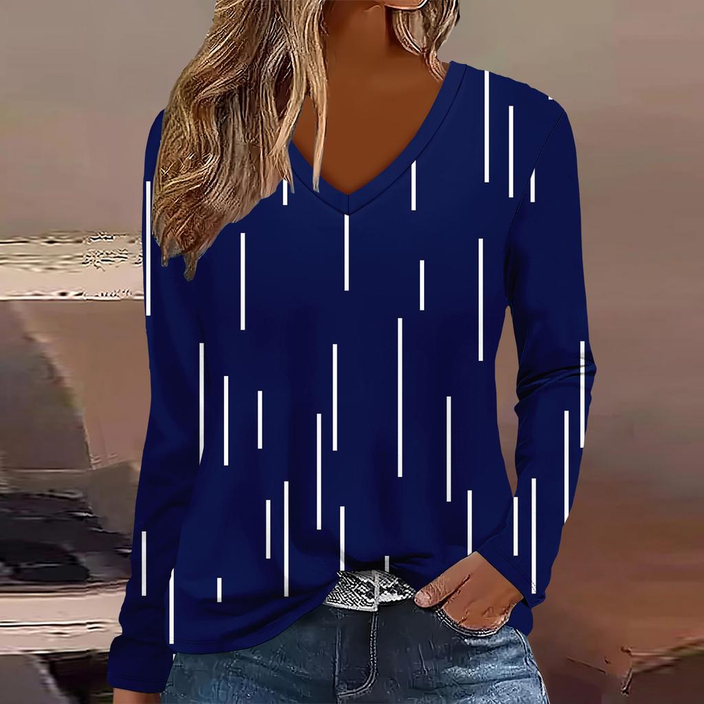 Fashion Geometry Flower Pattern 3D Print Women V-Neck Long Sleeve T-Shirt Casual Breathable Women's Clothing Apparel Tops Tees