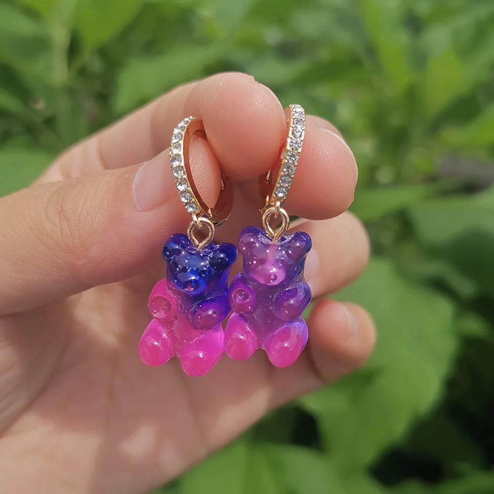 Cute Acrylic Candy Gummy Bear Dangle Earrings for Women Rainbow Bear CZ Hoop Earrings 2022 Korean Fashion Sweet Girl Zircon