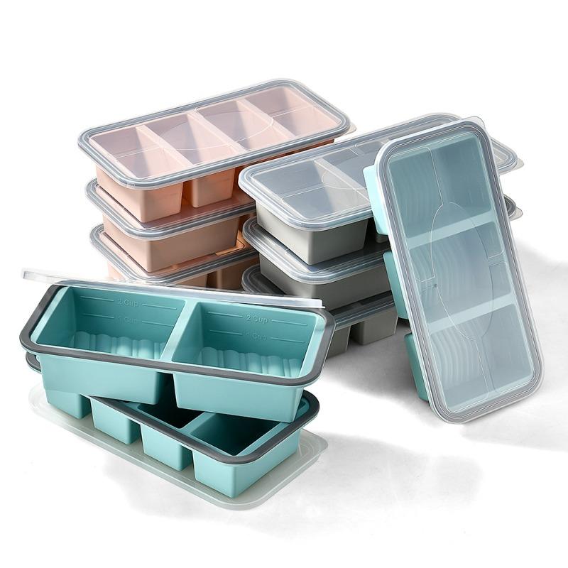 1pc Silicone Freezer Tray with Lid - Durable Kitchen Storage for Soup, Broth & Sauces - Stackable Food Prep Container