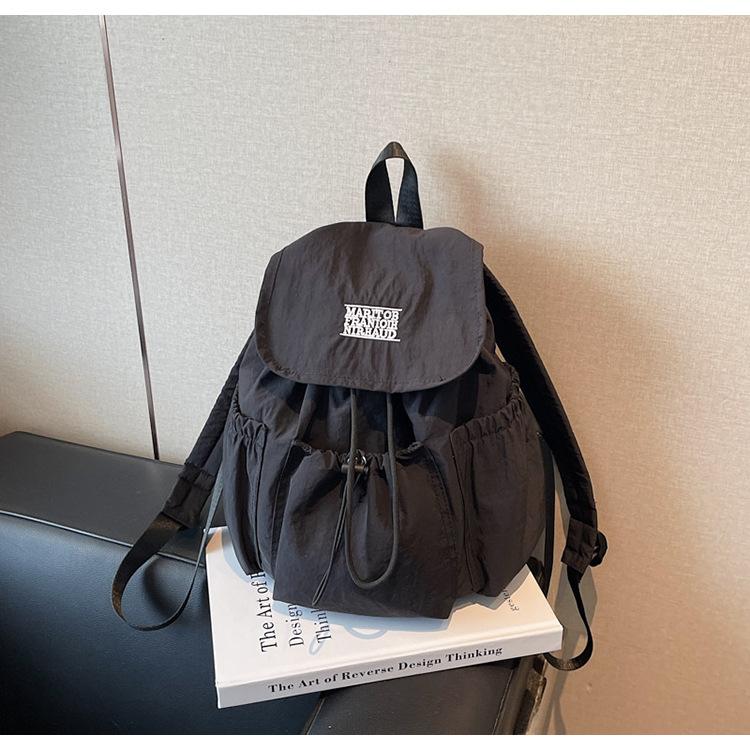 

Новый нишевый дизайн рюкзака, нейлоновый дорожный школьный рюкзак на шнурке, уличный, большой вместимости, повседневный, легкий рюкзак чёрный