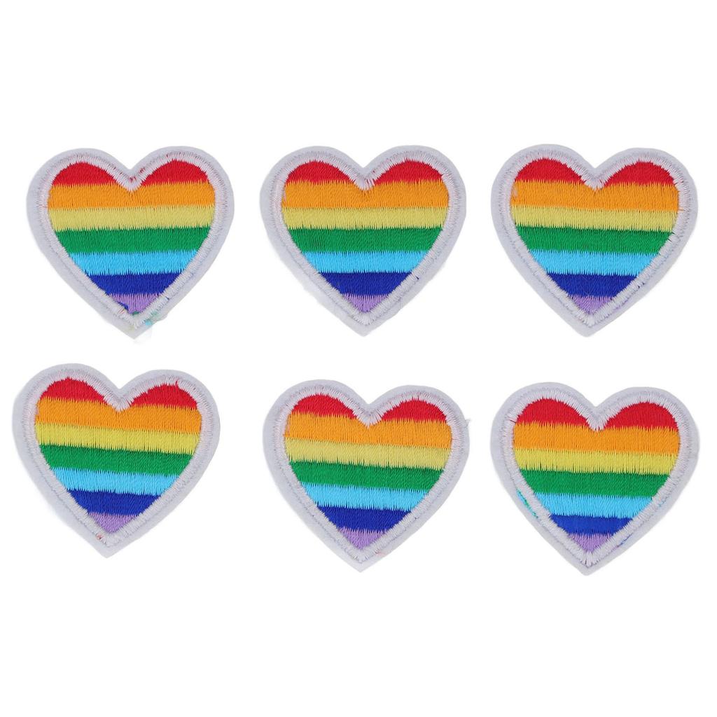 6 Pcs Rainbow Heart Patches DIY Rainbow Heart Shape Patches Decoration for Sewing Embroidery Clothing Repair