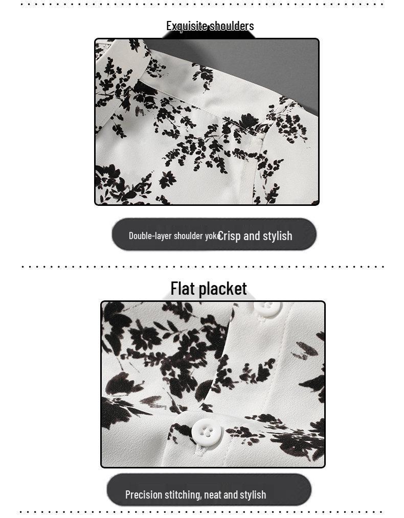 Winter Treasures Lei Professional Floral Print Business Casual Short Sleeve Shirt