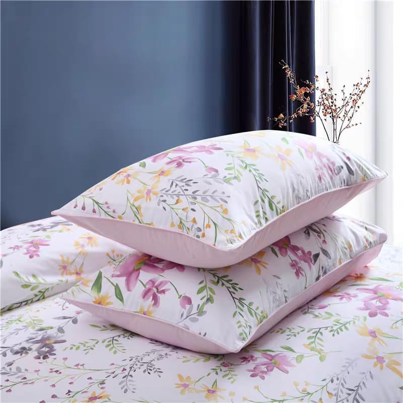100% Cotton Pillowcases Set of 2 Queen Size 20"x30" Floral Printed Lavender Flower Pillow Cases Soft Breathable Cooling Pillowcase Decorative Pillow