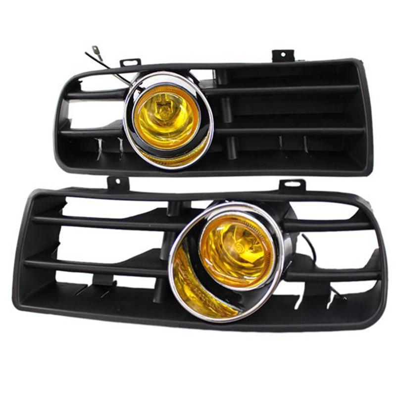 1 Pair Front Bumper Grill Lamp Grill Fog Lights Grille LED Lamp With Wire Kit Yellow For Golf MK4 1998-2004