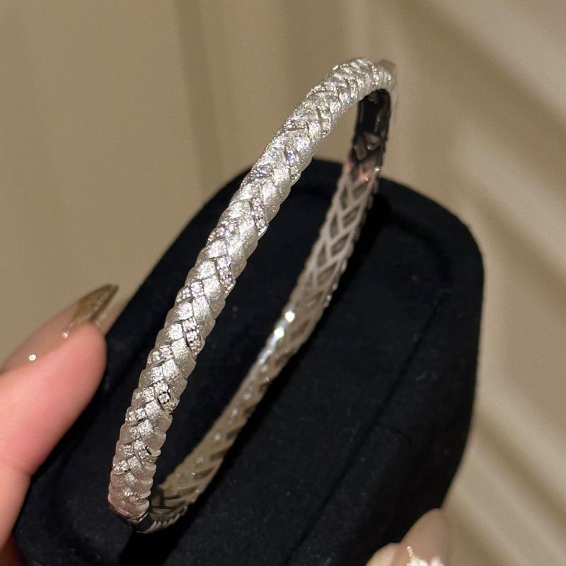 French Retro Italian Brushed Wheat Ear Woven Bracelet With Diamonds Light Luxury Exquisite Versatile Chinese Bracelet