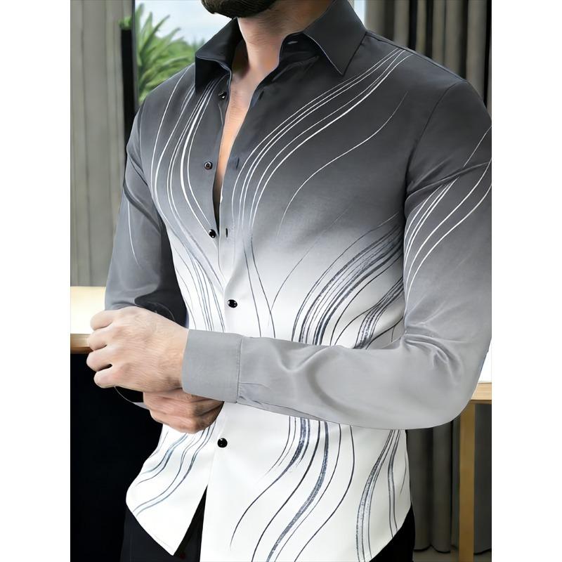 New Men's 11 Color 3D Printed Shirt with High-quality Gradient Pattern, Casual and Fashionable Long Sleeved Lapel Shirt