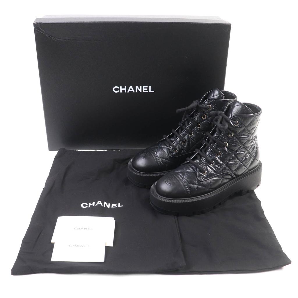 CHANEL short boots black leather Women 38 24A G45833 Used