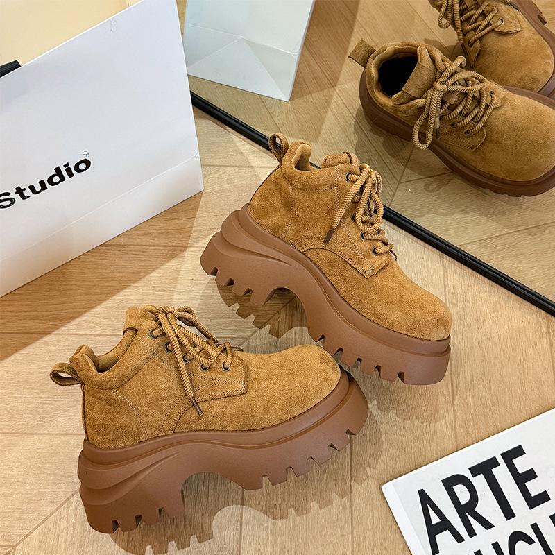 

[Дядя Обувь] Узкие ретро ботинки Мартина женские в британском стиле короткие ботинки коричневые модные осенние увеличение роста толстая подошва 2025 суб 35 хаки