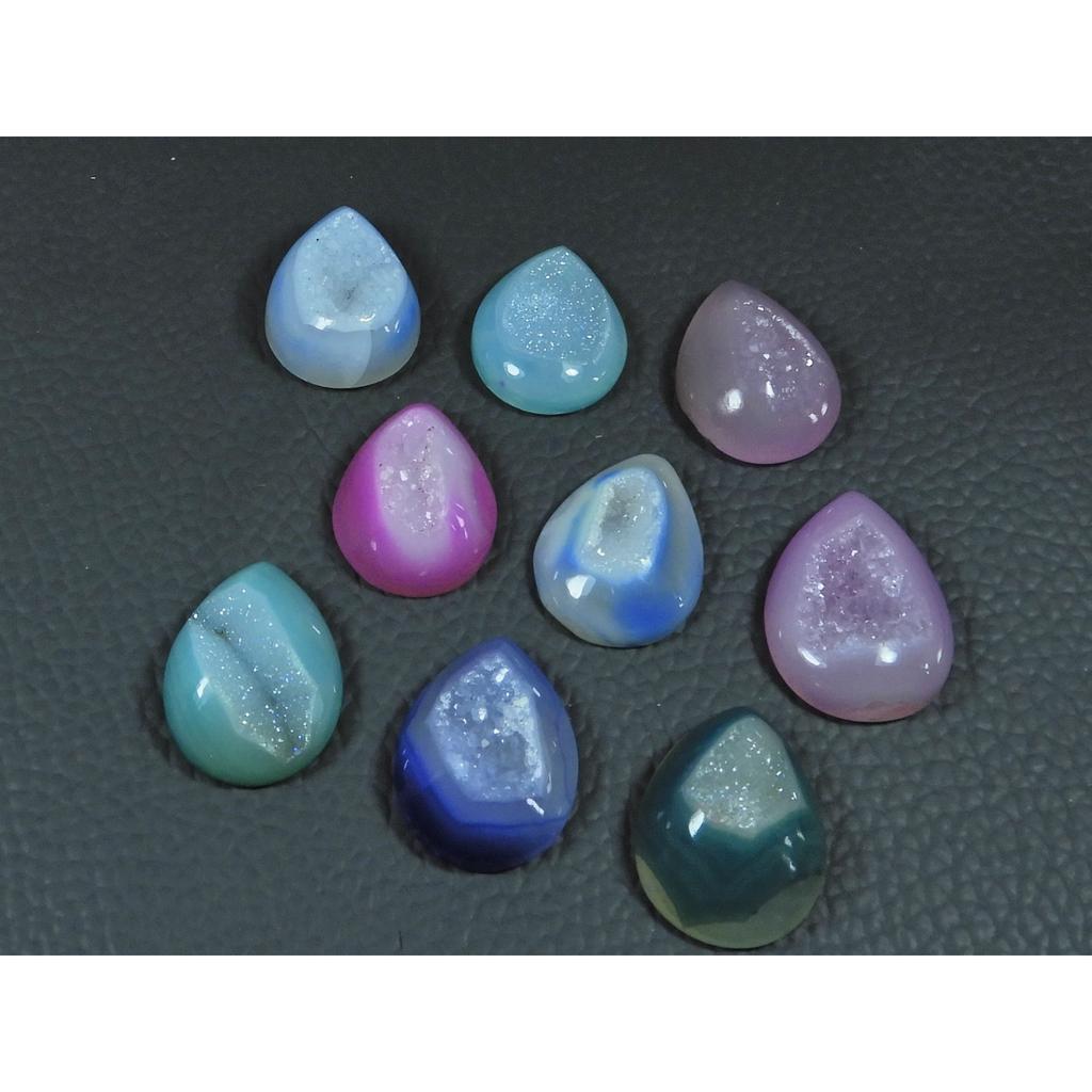 15X20MM Natural Window Druzy Agate Pear Cabochon Loose Gemstone 09 Pcs Lot C-3716
