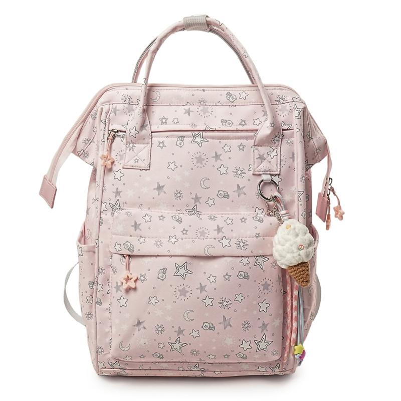 Женский рюкзак с принтом звезд, большой вместимости, легкий, в студенческом стиле, для компьютера розовый