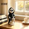 3D Carved Skeleton Decoration Grim Reaper & Ghostly Puppy Resin Figurine, Black Robed with Cute Mini Halloween Figurine 13cm Ghost Dog