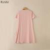ZANZEA Women Casual V-Neck Solid Color Loose Short Sleeve Dress