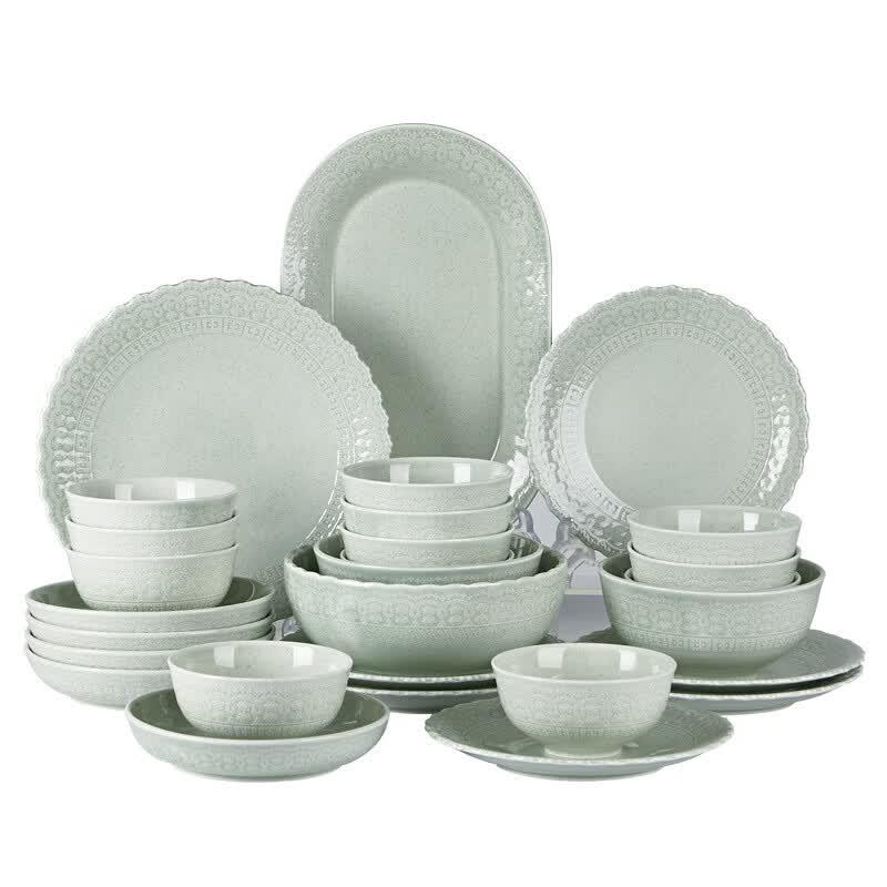 Chinese Celadon 33-Piece Dinnerware Set for 6