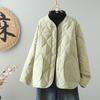 Xin Xing Retro Style Women's Quilted Cotton Jacket – Warm, Long-Sleeved 2024 Winter Coat with Solid Color Diamond Pattern.