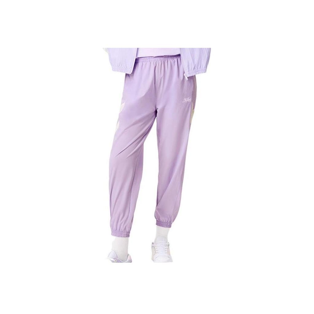 Li Ning Sports Trend Series Solid Color Letter Drawstring Sports Long Pants Women Bottoms Lavender-Purple AYKS312-3