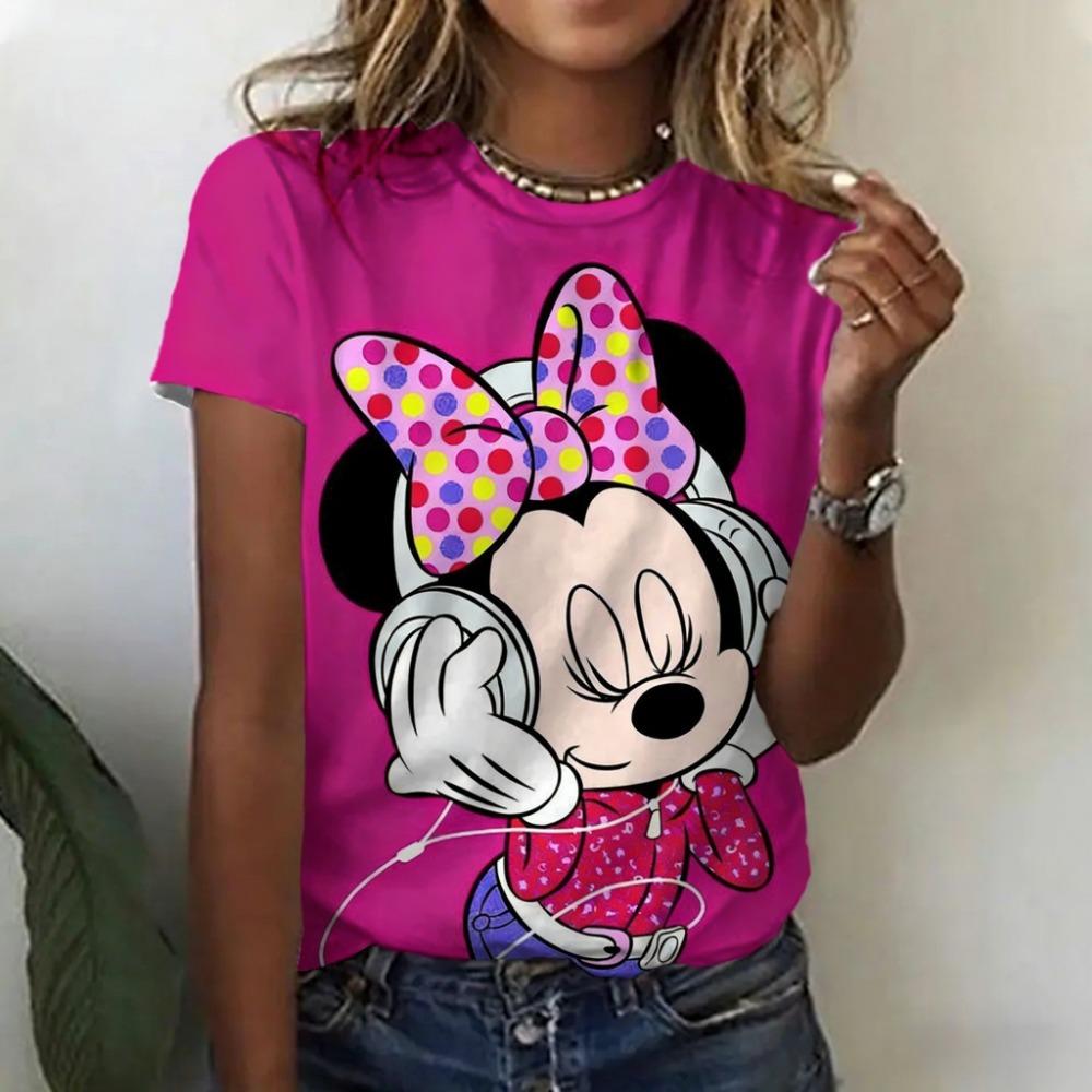 Womens Summer Casual Mickey Mouse Print Tshirt Kawaii Top Fashion Clothing Comfortable For Daily Cute Style Wear