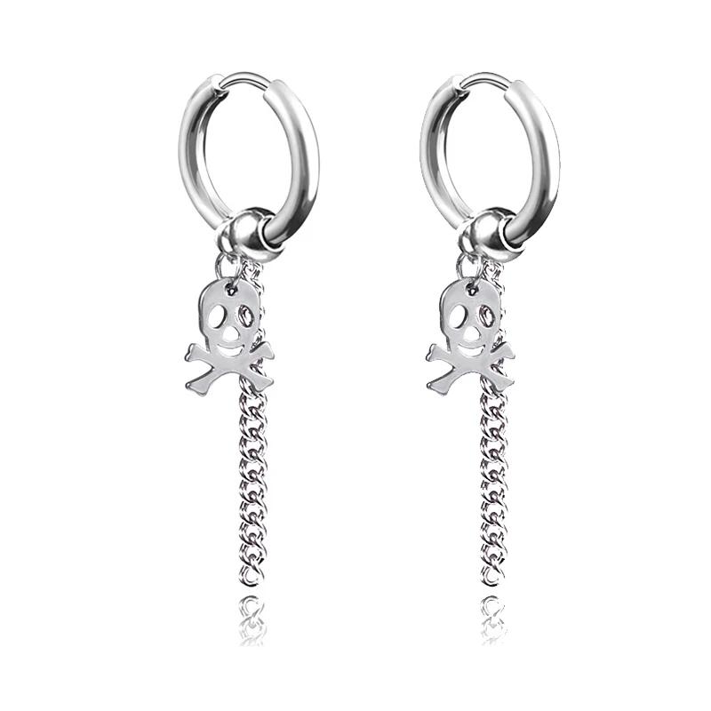 Punk Stainless Steel Chain Hoop Earrings Unisex Goth Pop Hip Hop Pendants Fashion Ear Jewelry Accessories