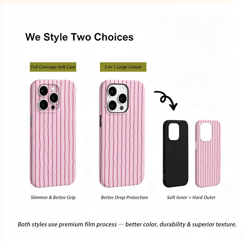 Cute Sweet Minimalist Retro Pink Red Vertical Striped Pattern Film Aesthetic Protective Shockproof Bumper Phone Case For iPhone 14 15 16 Pro Max Plus