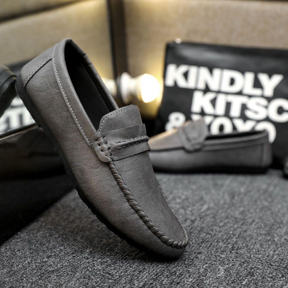 Man Casual Shoe Business Round Toe Moccasin Leather Shoes for Men Soft Flat Dress Loafers Formal Black Comfortable Fashion