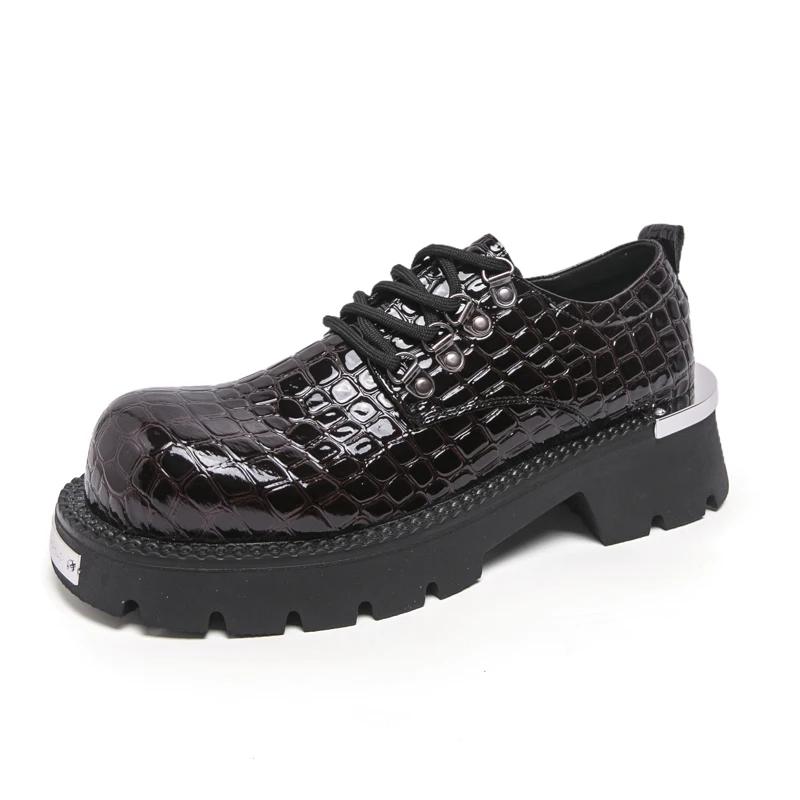 

Ретро Повседневные Мужские Обувь для Поездок на Работу Толстая Подошва Большой Носок Черные Увеличивающие Высоту Дерби Кожаные Обувь Резные Крылья 37 красный