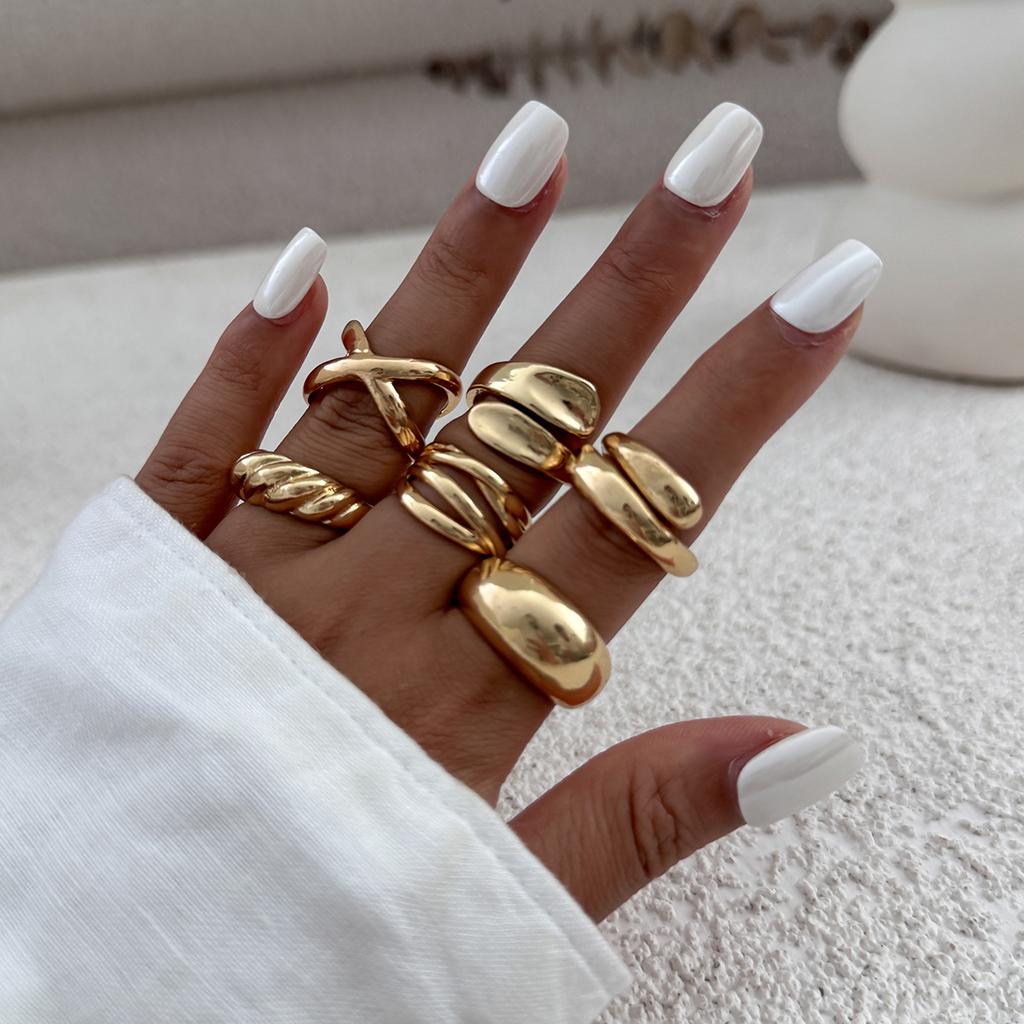 Landscape Water Droplets Hug Open Ring, Liquid Metal Pleated Irregular Crossed Ring