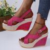 Fashion Summer Platform Sandals Women Peep Toe High Wedges Heel Ankle Buckles Ladies Sandalias Canvas Female Sandals Designer Shoes